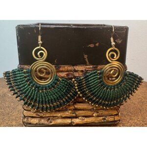 3/$35 Bohemian Earthy Shades of Greens Synthetic Gemstones Shell Tassel Earrings